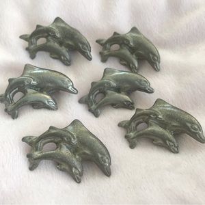 Anne at Home set of 6 dolphin family cabinet drawer knobs pulls natural pewter